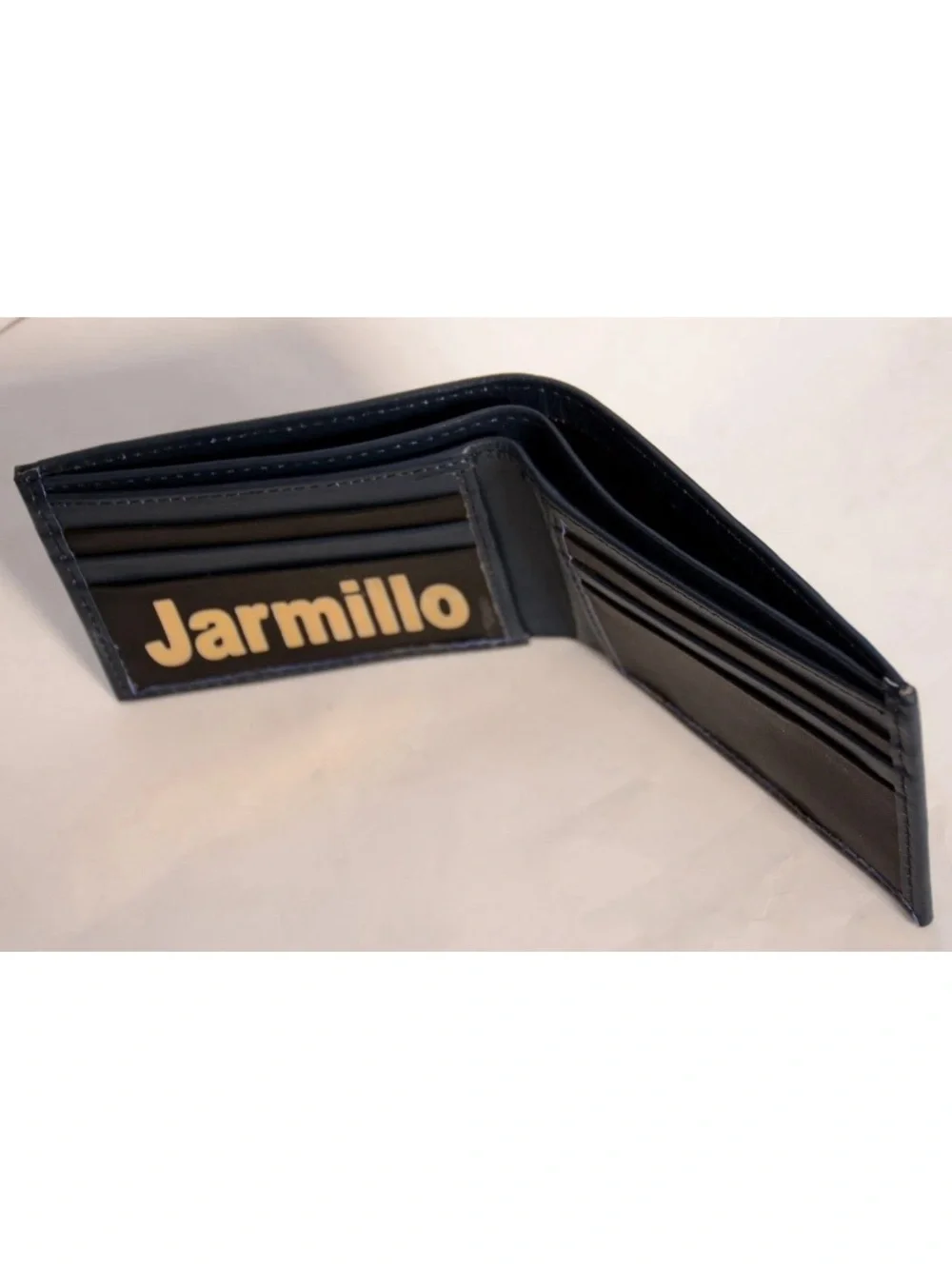 Personalized Brown Leather Bi-Fold Wallet with Gold Name Accent
